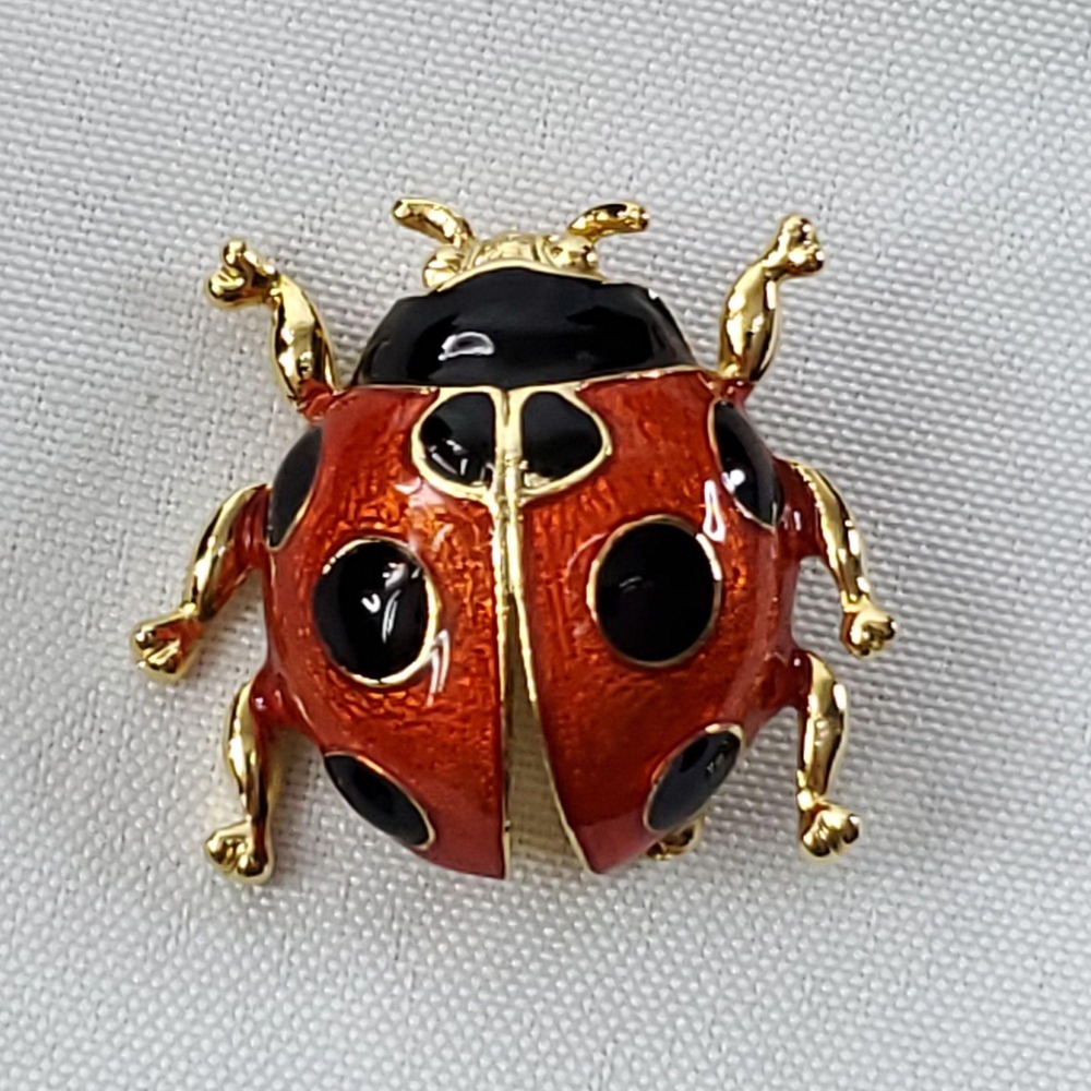 VTG Giovanni Ladybug Brooch Pin Gold-Tone Red & Black Enamel 1.25 Inches - Picture 12 of 12